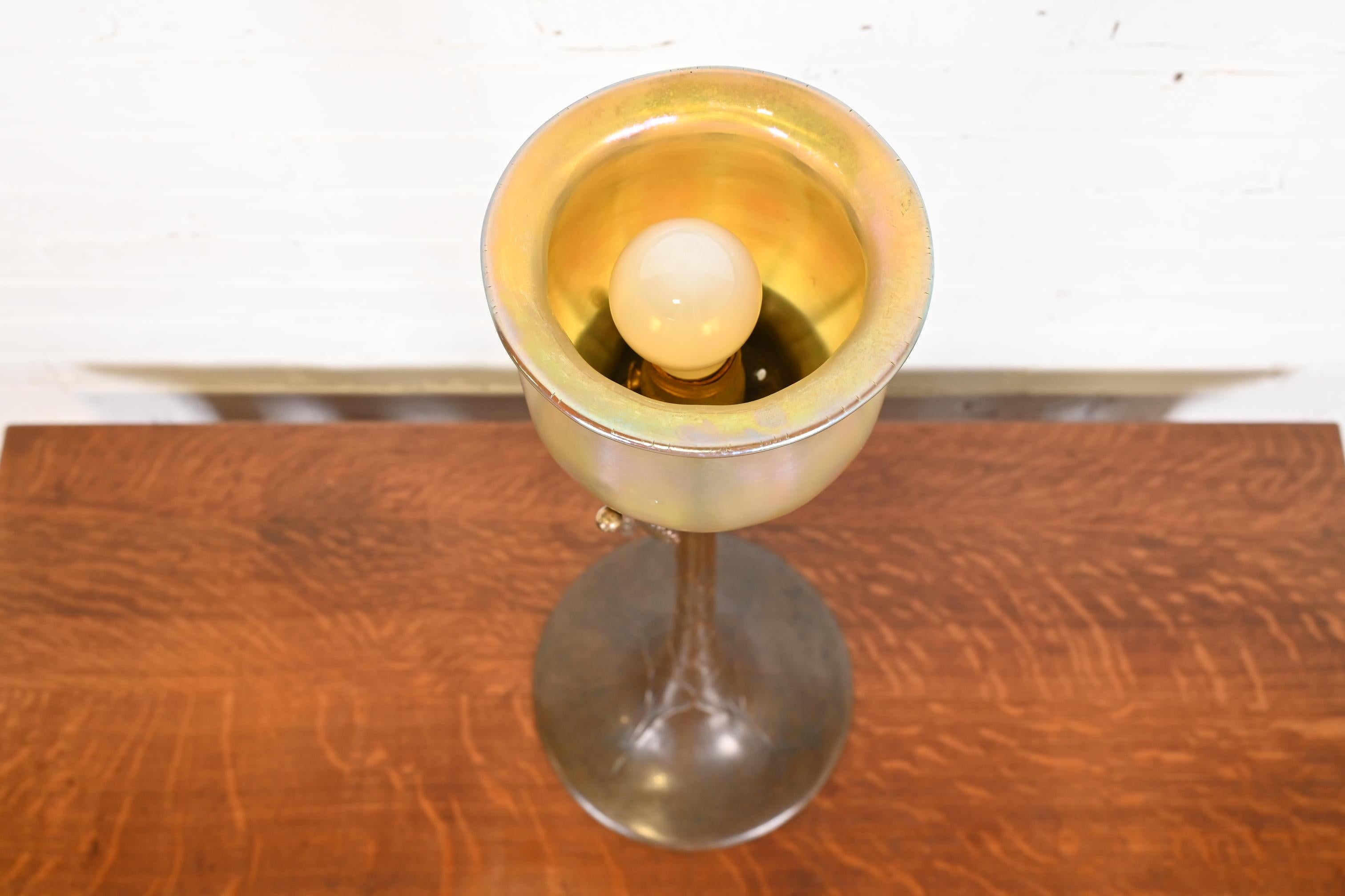 Tiffany Studios Bronze Adjustable Floor Lamp With Tiffany Favrile Glass Shade 3