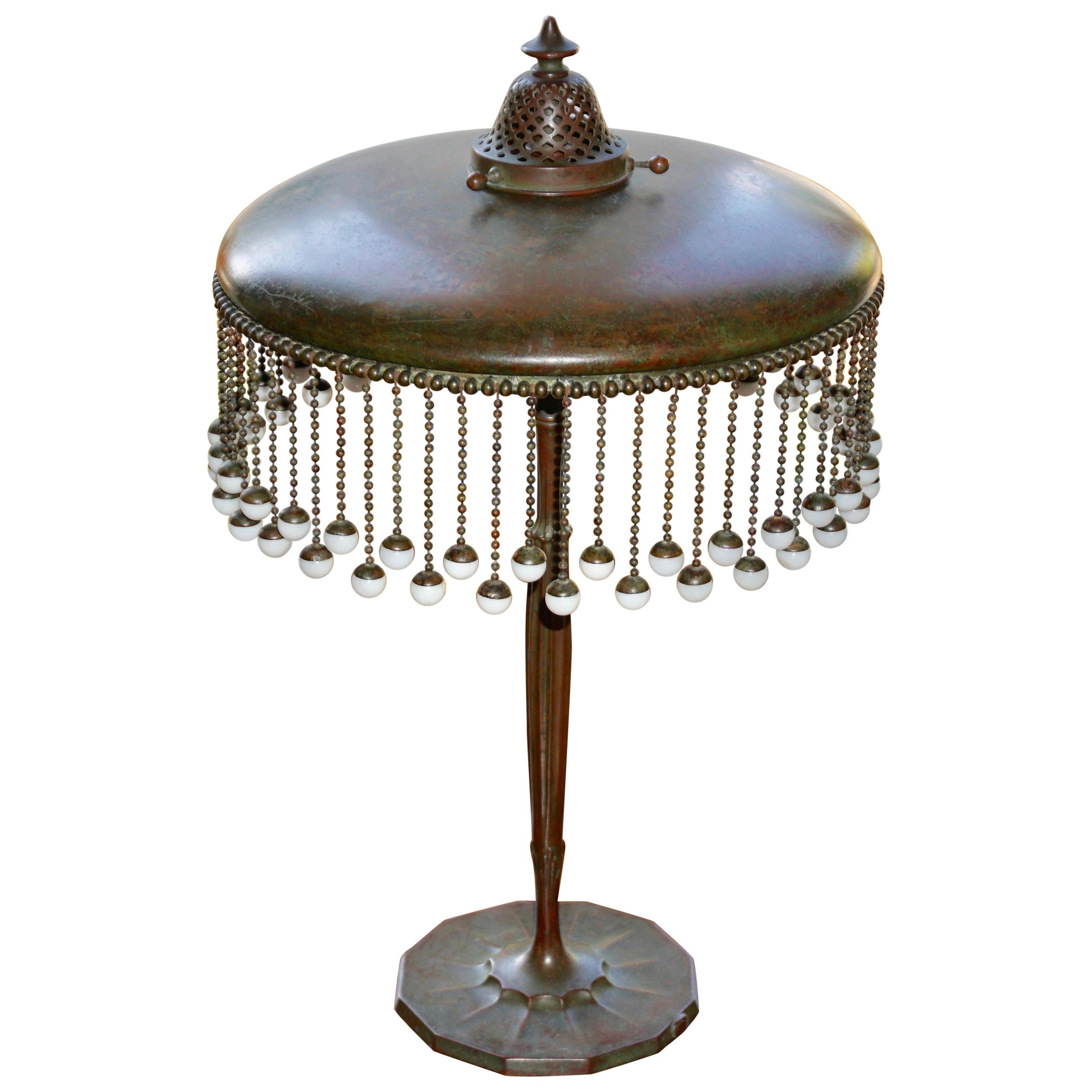 Tiffany Studios Bronze With Hanging Favrile Beads Table Lamp