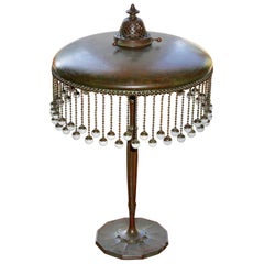 Antique Tiffany Studios Bronze With Hanging Favrile Beads Table Lamp