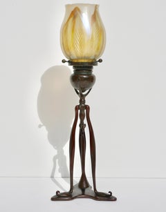 Tiffany Studios Bronze and Favrile Candlestick Lamp, 1900
