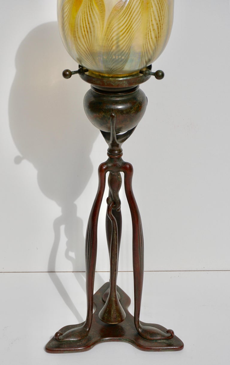 Tiffany Studios Bronze and Favrile Candlestick Lamp, 1900 at 1stDibs