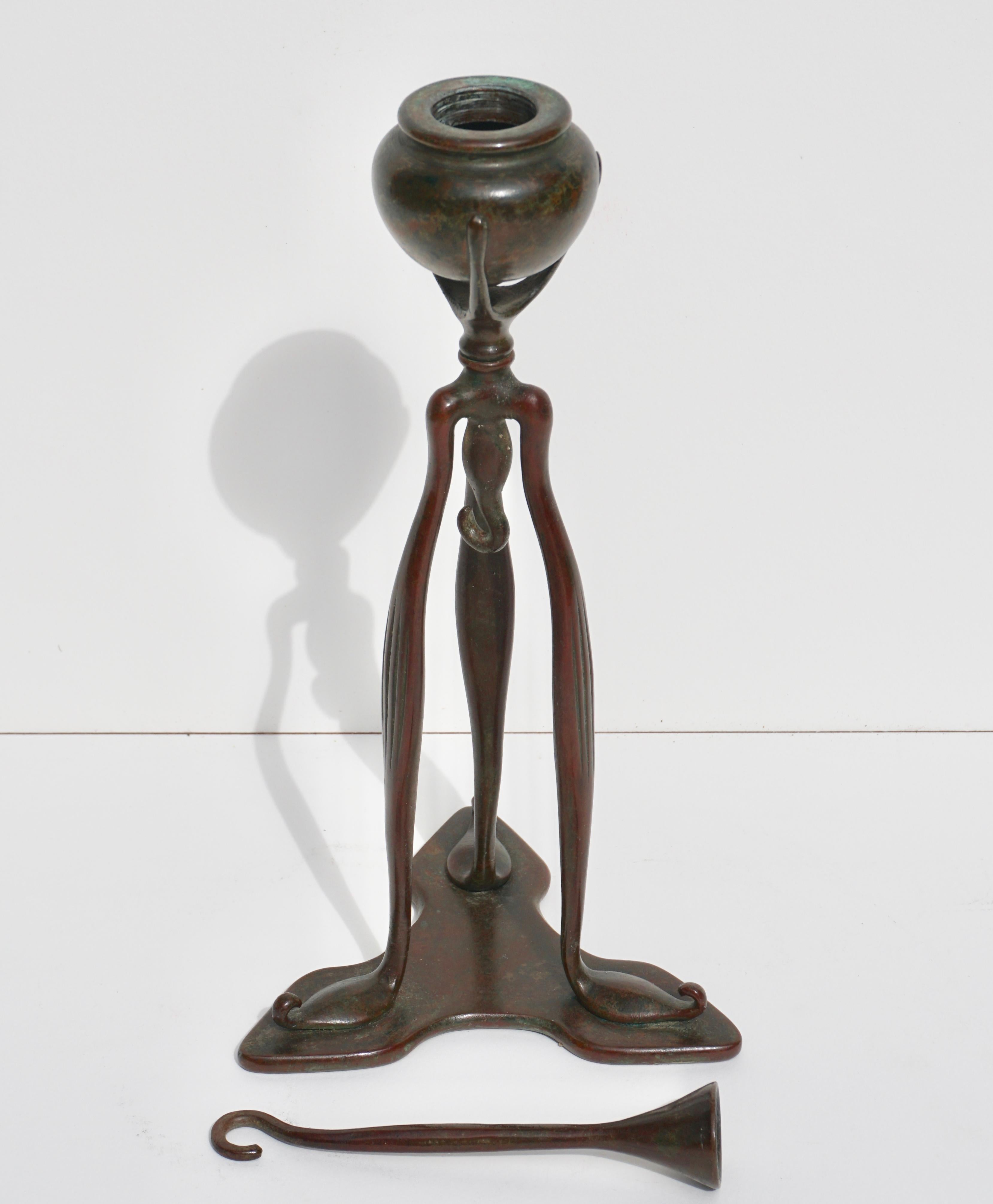 Early 20th Century Tiffany Studios Bronze and Favrile Candlestick Lamp, 1900