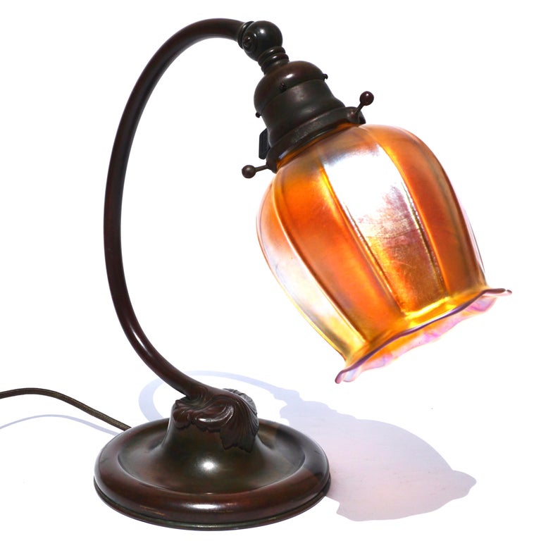 American Tiffany Studios Bronze And Favrile Desk Lamp For Sale