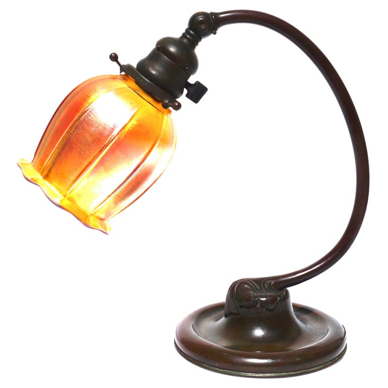 Tiffany Studios Bronze And Favrile Desk Lamp For Sale