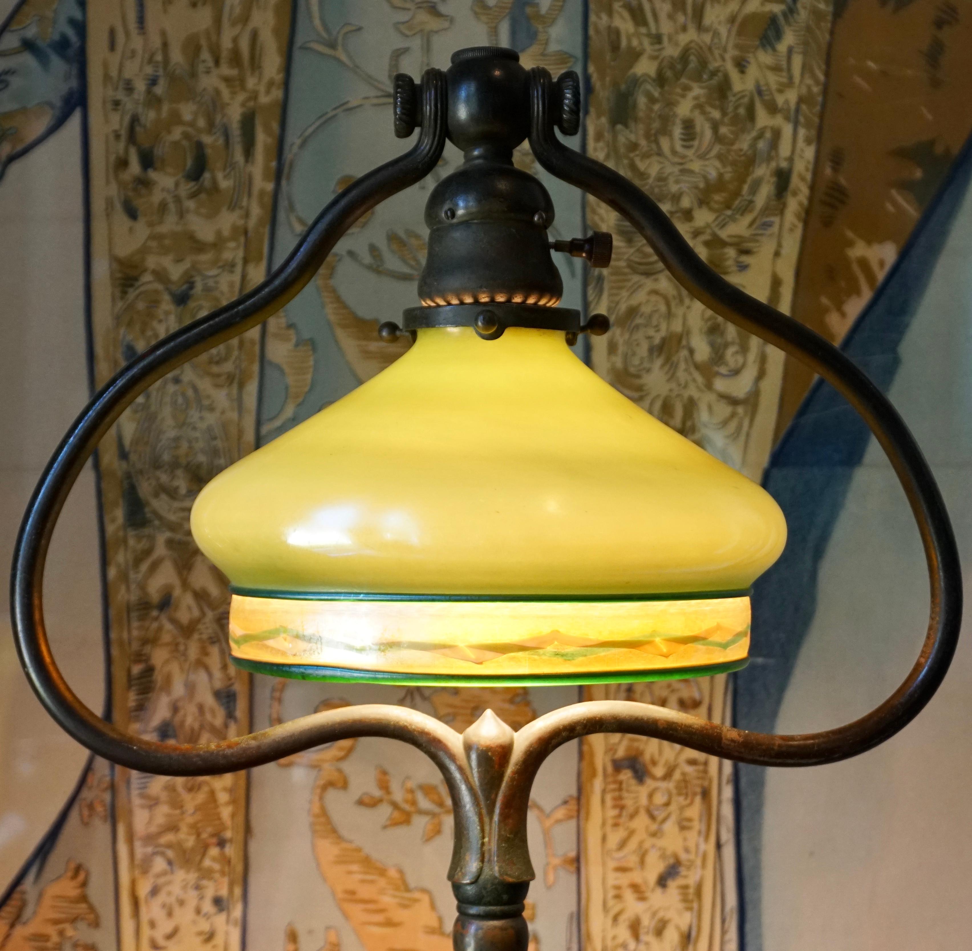 Tiffany Studios Bronze and Tel El Amarna Favrile Floor Lamp In Good Condition In Dallas, TX