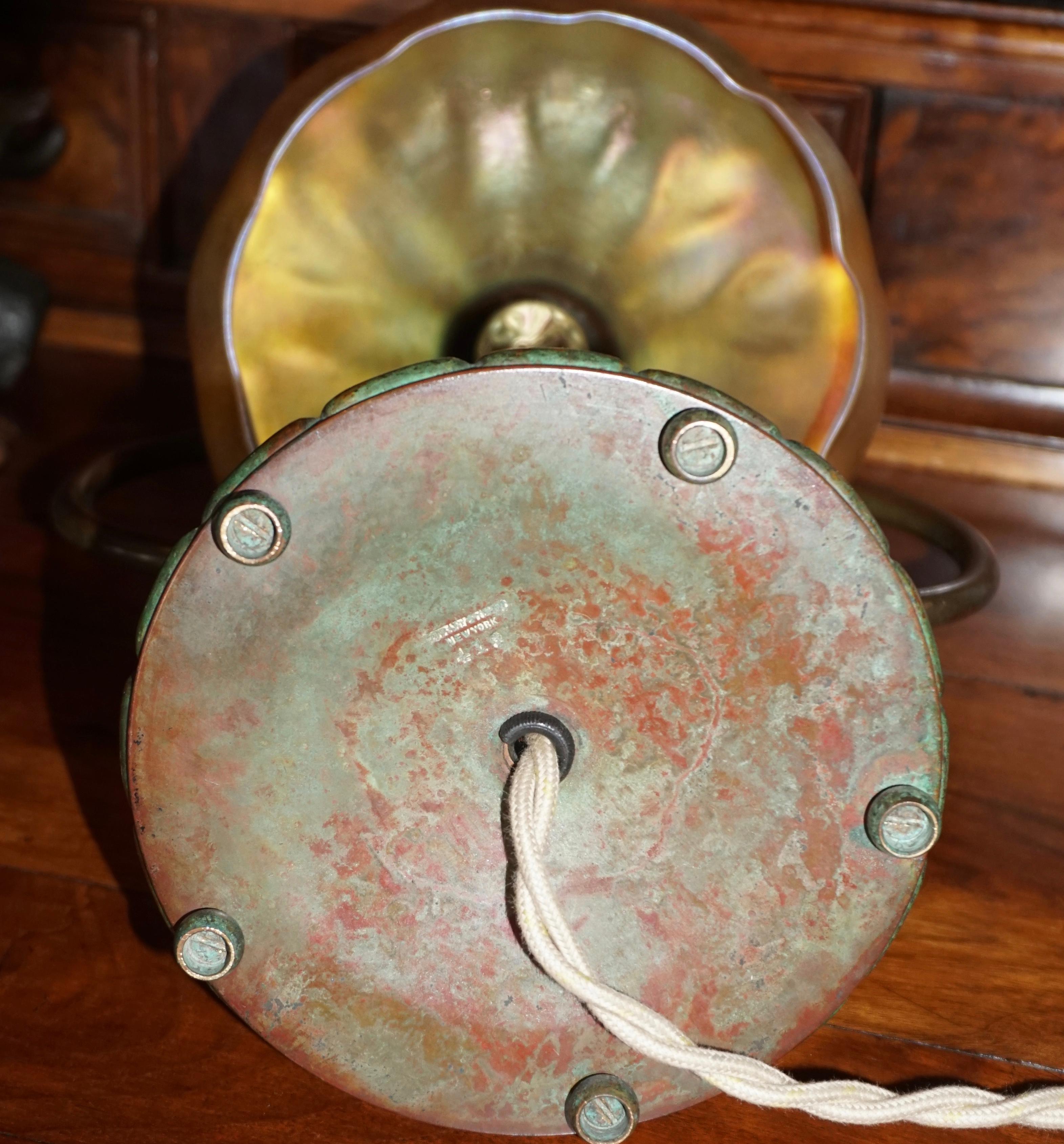 Tiffany Studios Bronze and Favrile Harp Table Desk Lamp 3