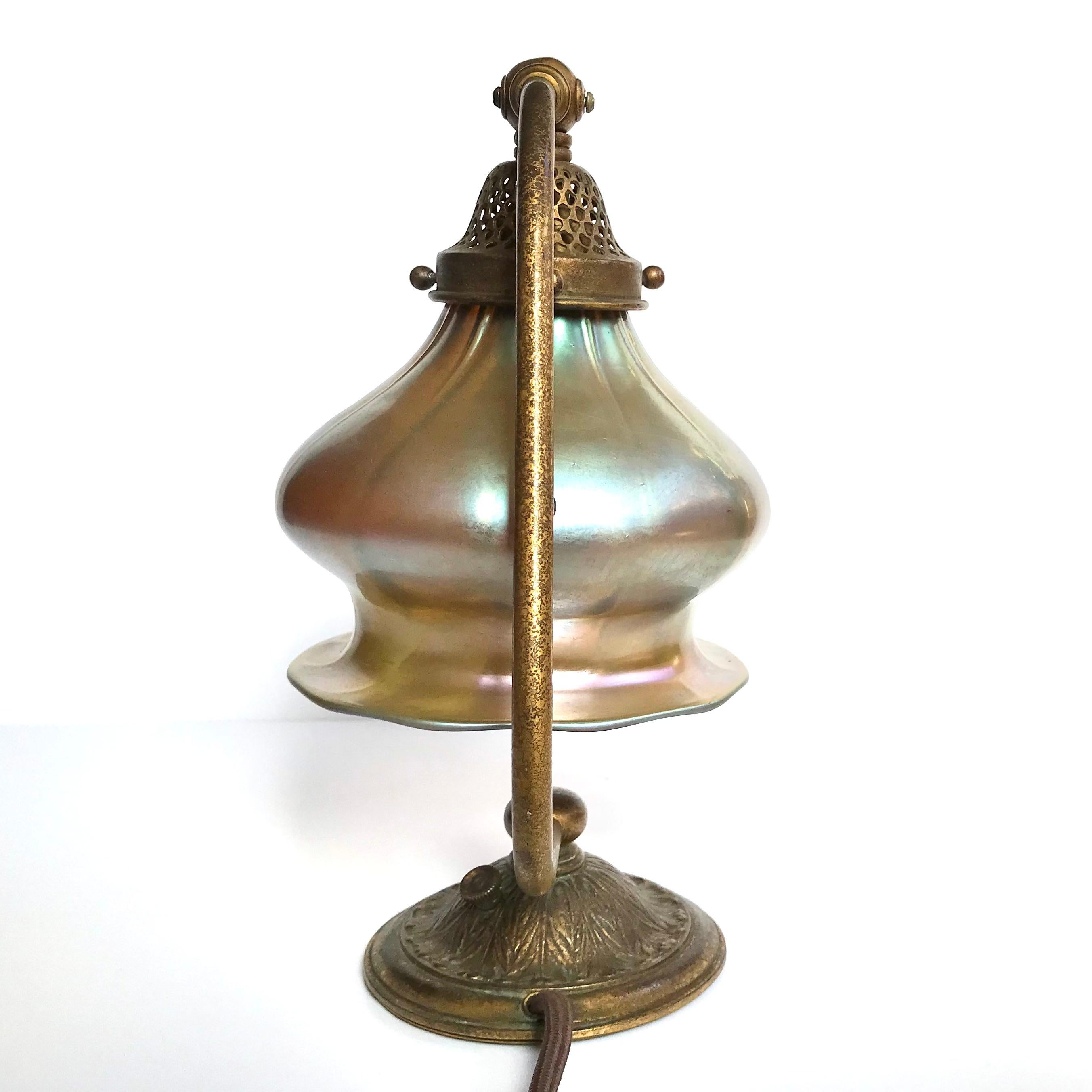 American Tiffany Studios Bronze and Favrile Table Lamp