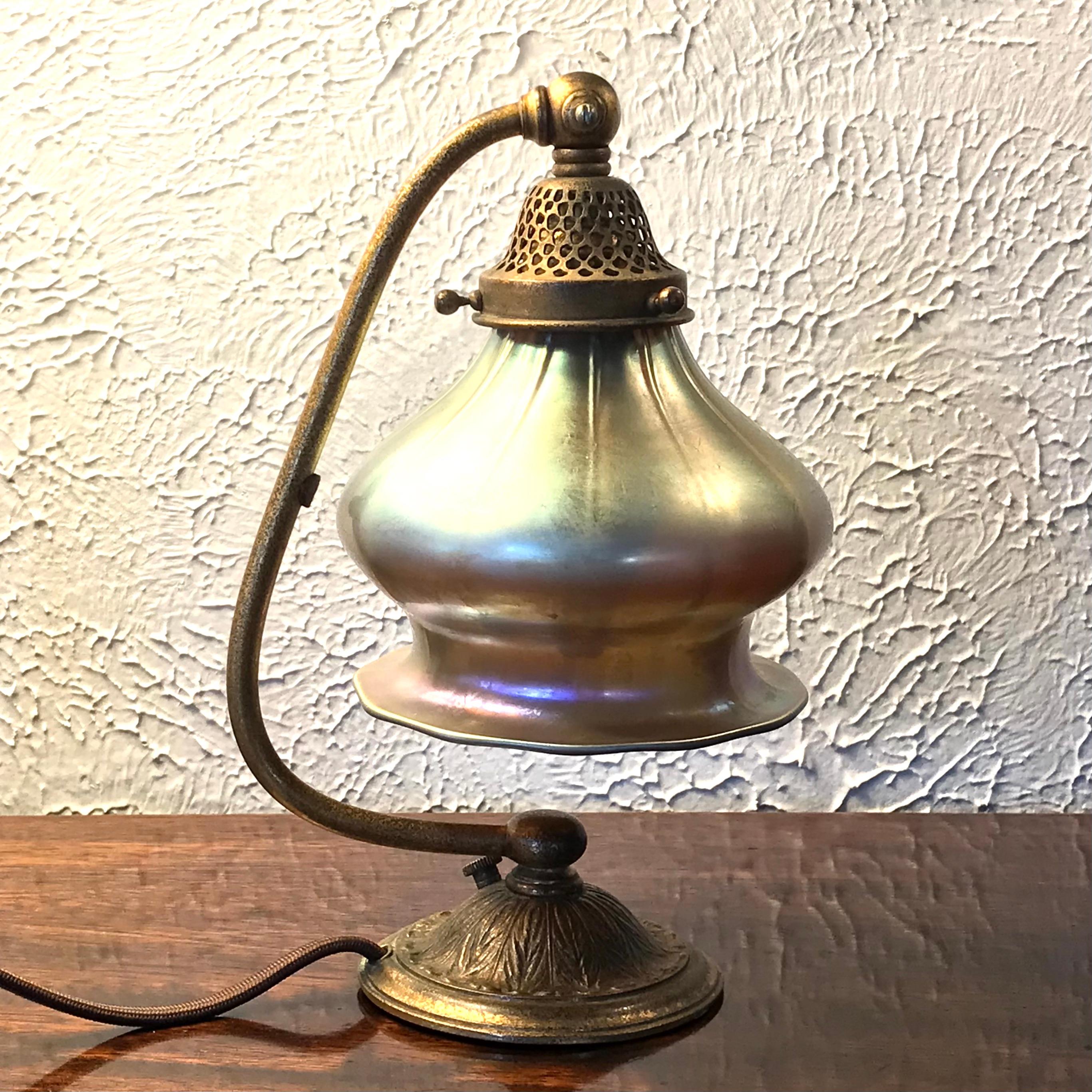 Fired Tiffany Studios Bronze and Favrile Table Lamp
