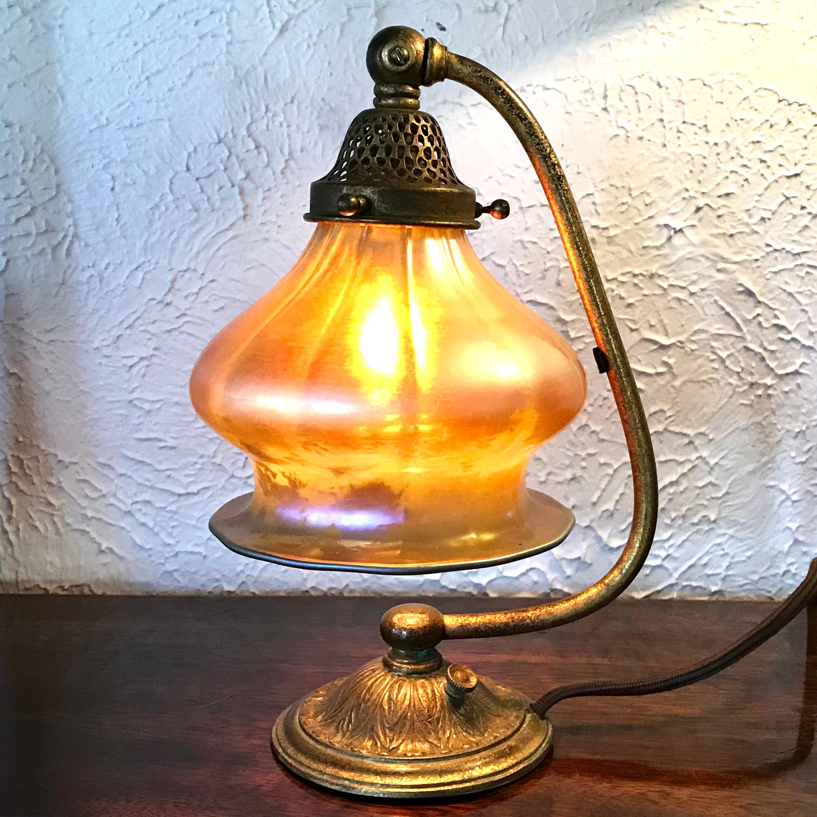 Tiffany Studios Bronze and Favrile Table Lamp In Good Condition In Dallas, TX