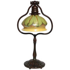 Used Tiffany Studios Bronze and Pulled Feather Favrile Table Lamp