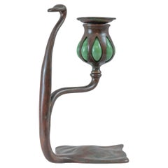 Tiffany Studios Bronze & Art Glass Candlestick, Ca. 1905