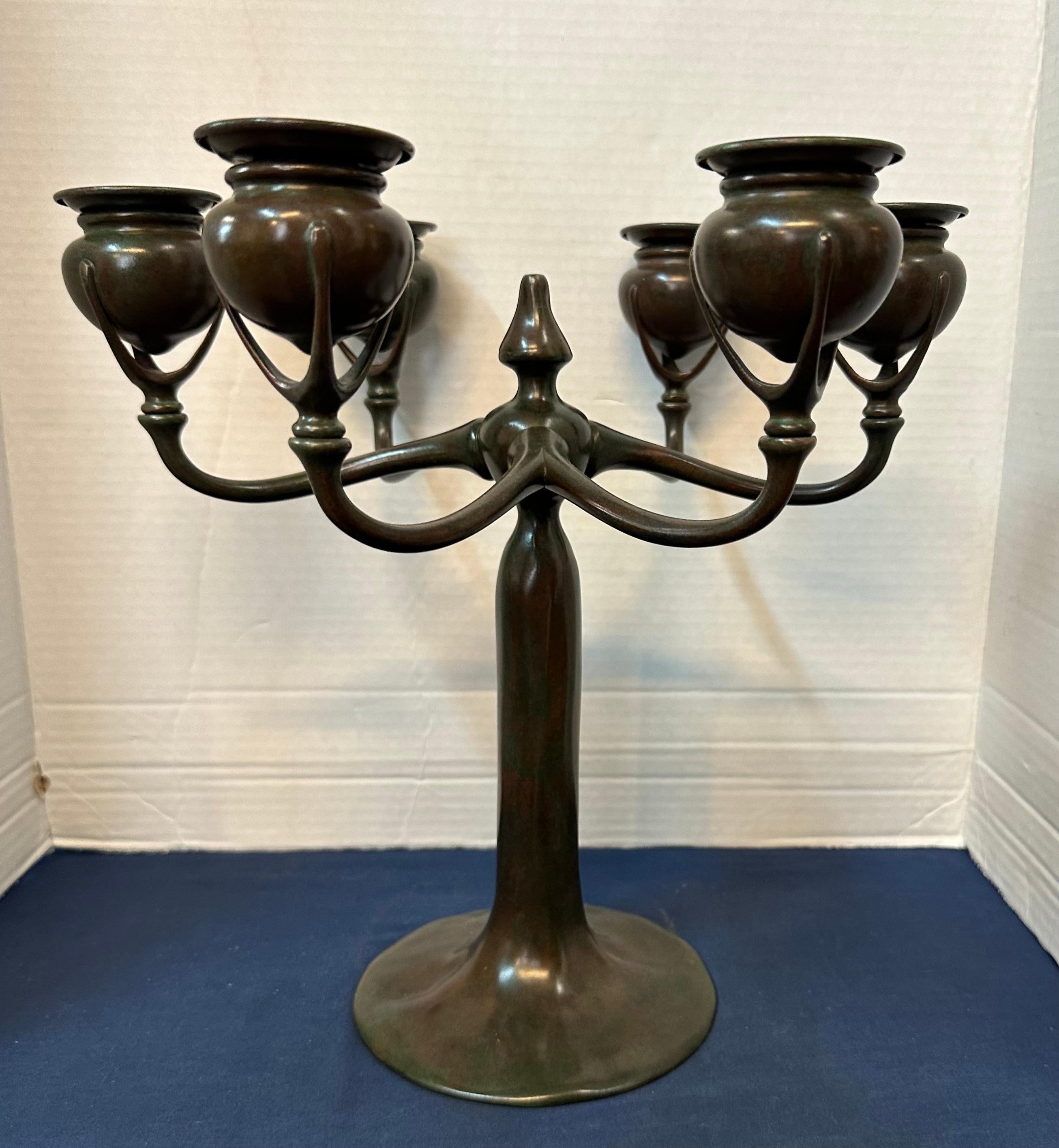 Art Nouveau Tiffany Studios Bronze Candelabra For Sale