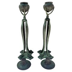 Tiffany Studios Bronze Candlesticks Model 1201. Arts & Crafts, circa 1910