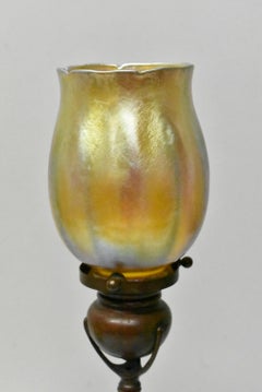 Tiffany Studios Bronze Cat Paw Candlestick Holder & Favrile Shade