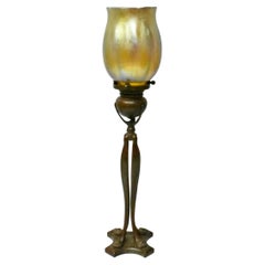 Tiffany Studios Bronze Cat Paw Candlestick Holder & Favrile Shade
