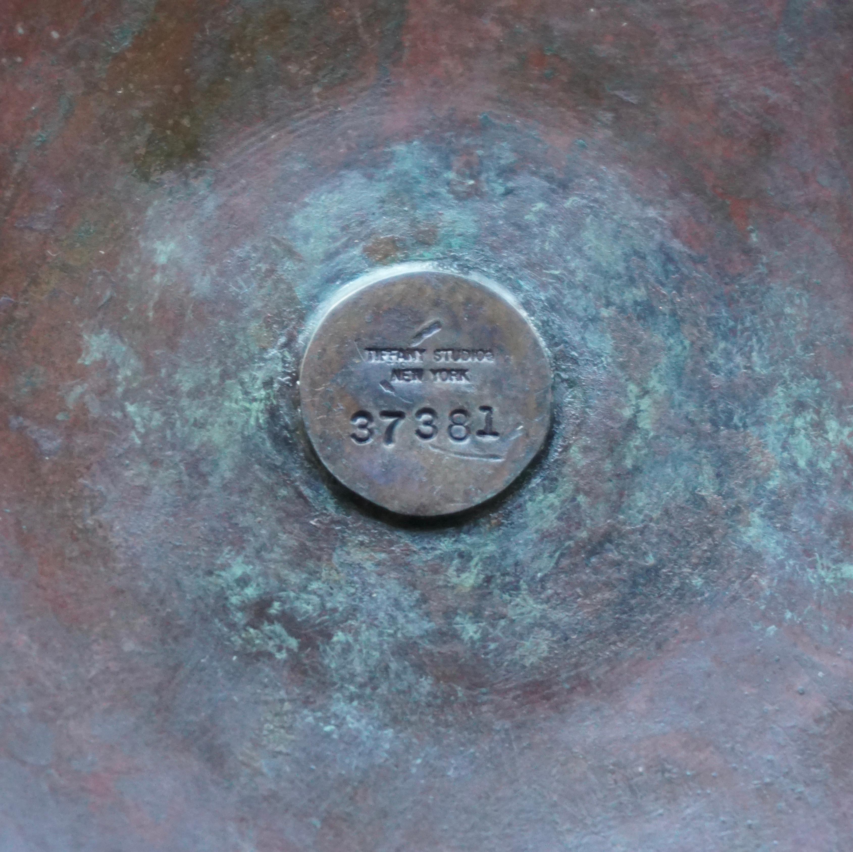 Tiffany Studios Bronze, Favrile and Pottery Oil Lamp In Excellent Condition In Dallas, TX