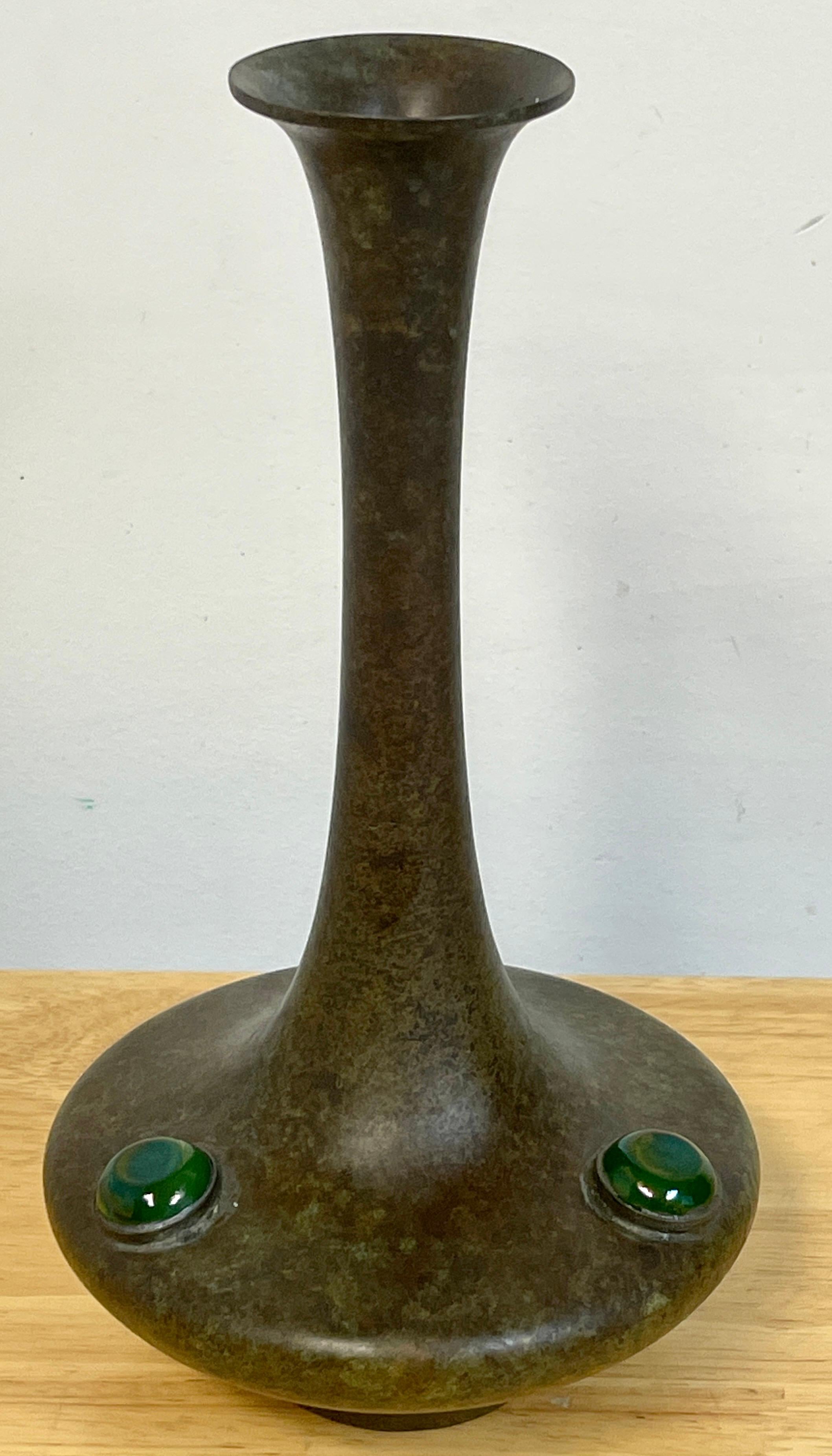 Tiffany Studios Bronze & Favrile Glass Medallion Vase, C. 1900 In Good Condition In West Palm Beach, FL