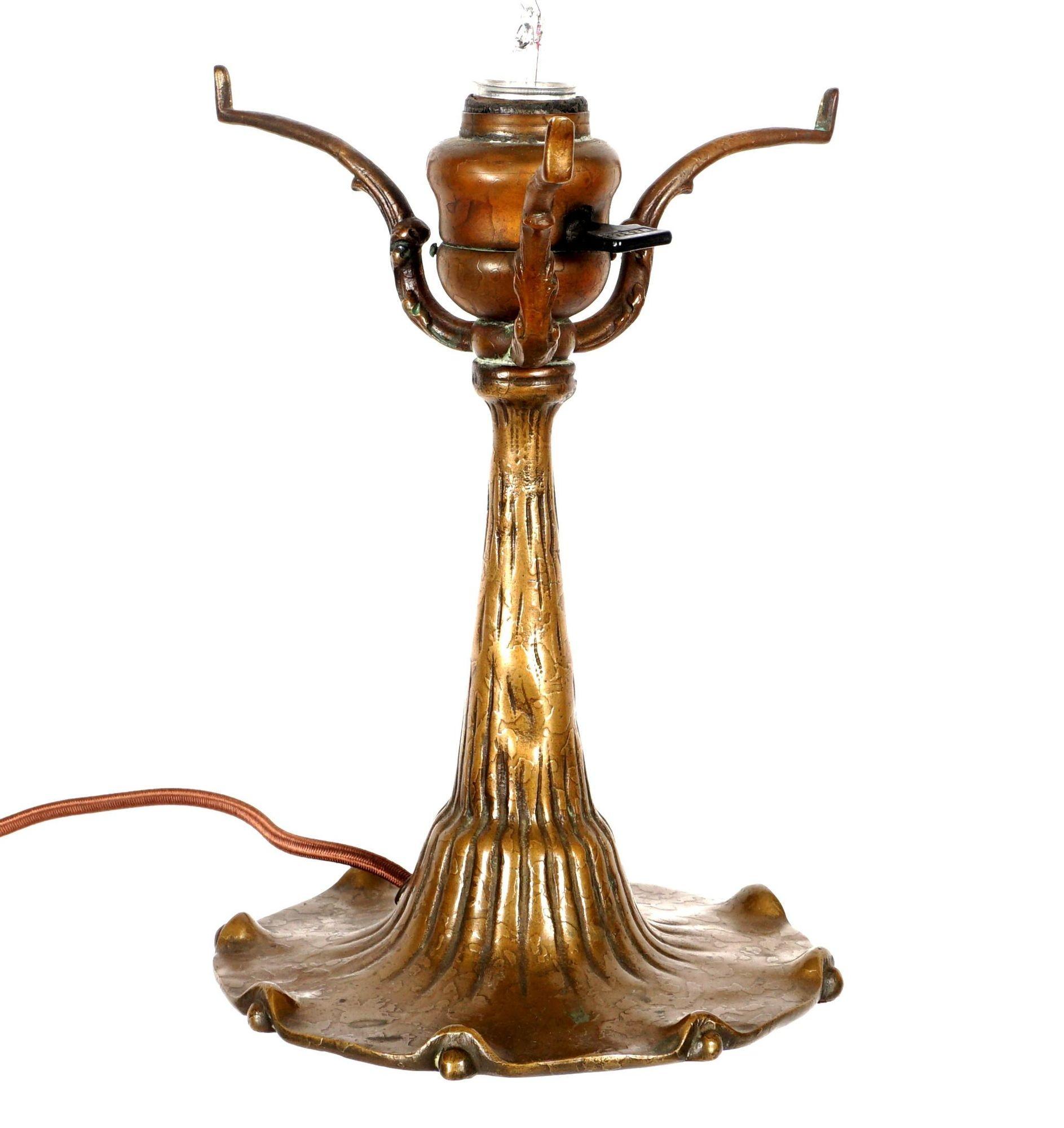 American Tiffany Studios Bronze & Favrile Glass Table Lamp For Sale