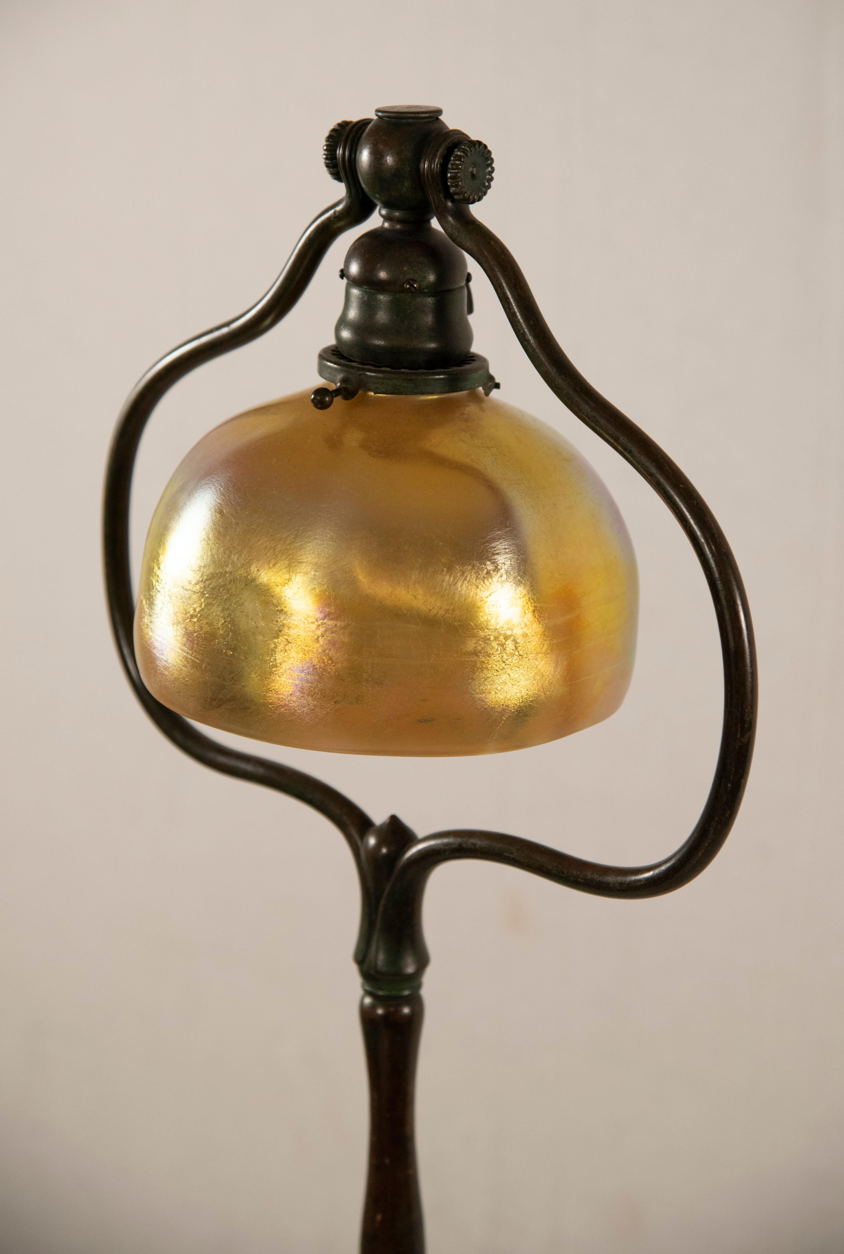 American Tiffany Studios Bronze Favrile Signed Floor Lamp For Sale