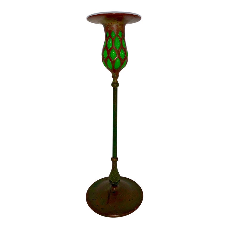 Tiffany Studios Bronze Glass Candlestick at 1stDibs