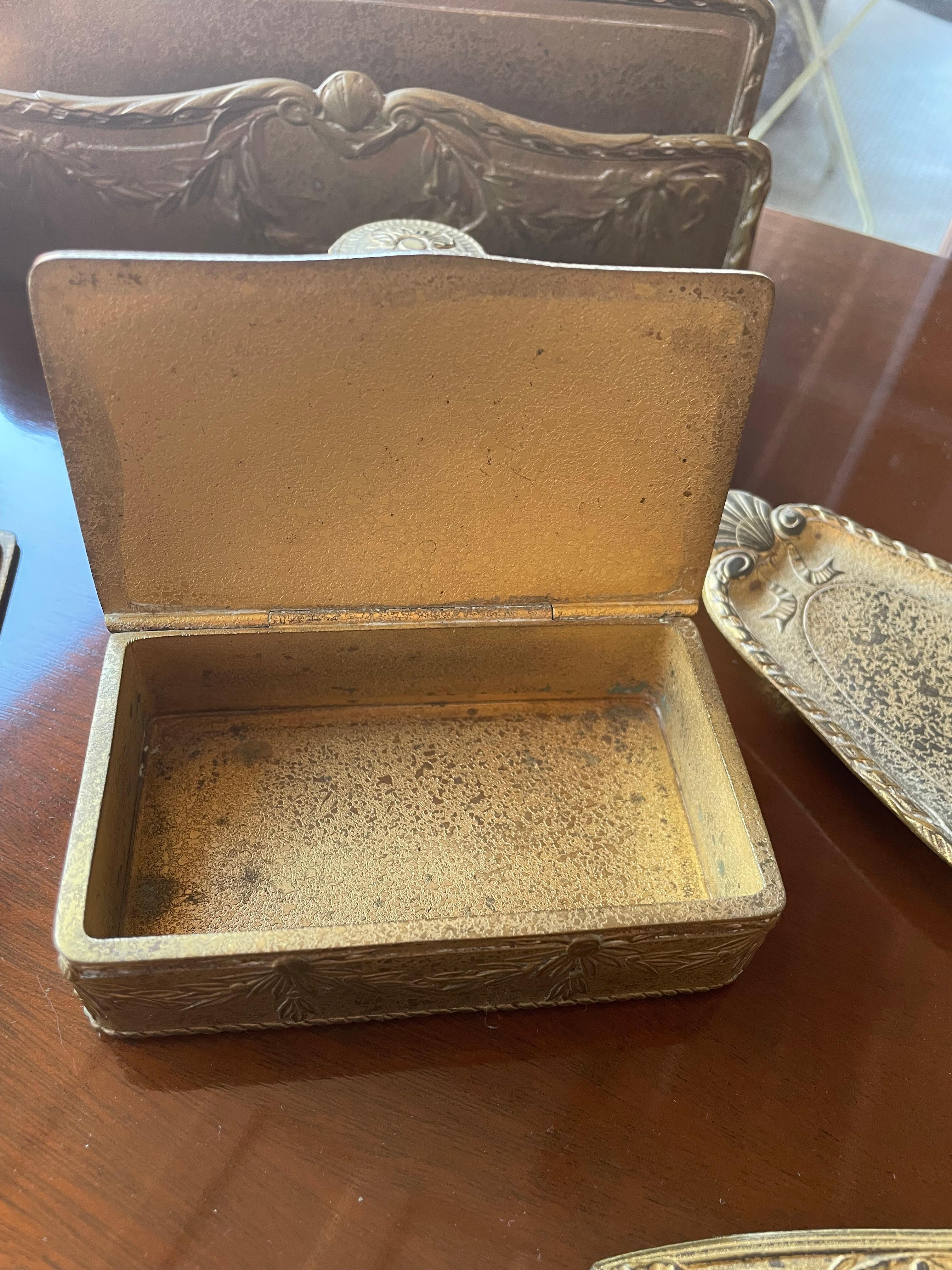 American Tiffany Studios Bronze Gold Dore Desk Set For Sale