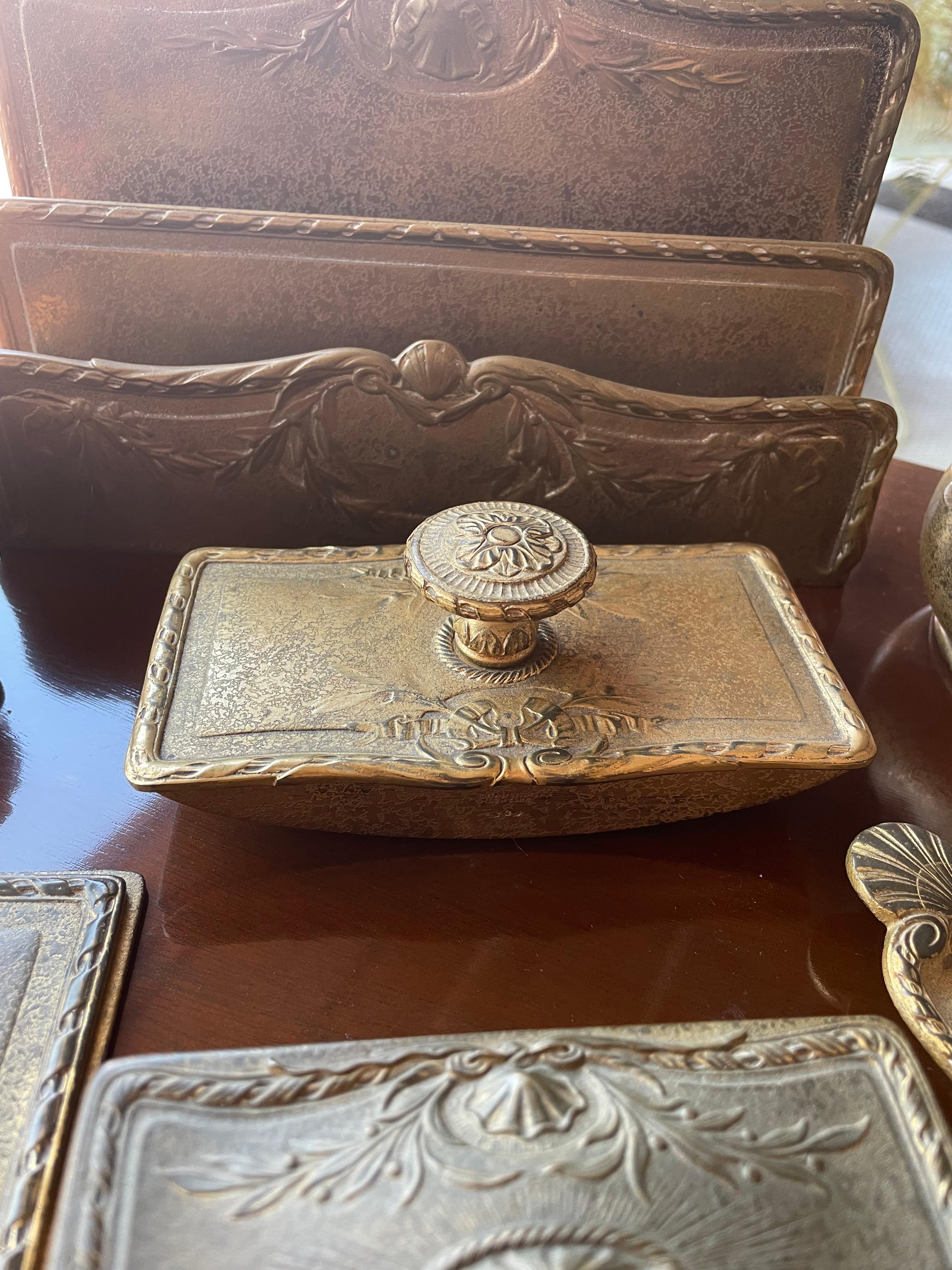 Early 20th Century Tiffany Studios Bronze Gold Dore Desk Set For Sale