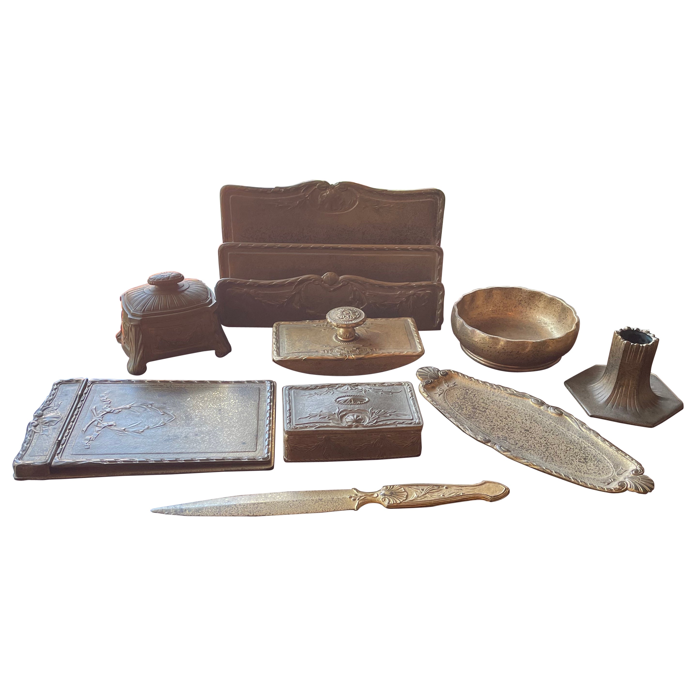 Ensemble de bureau Tiffany Studios Bronze Gold Dore en vente