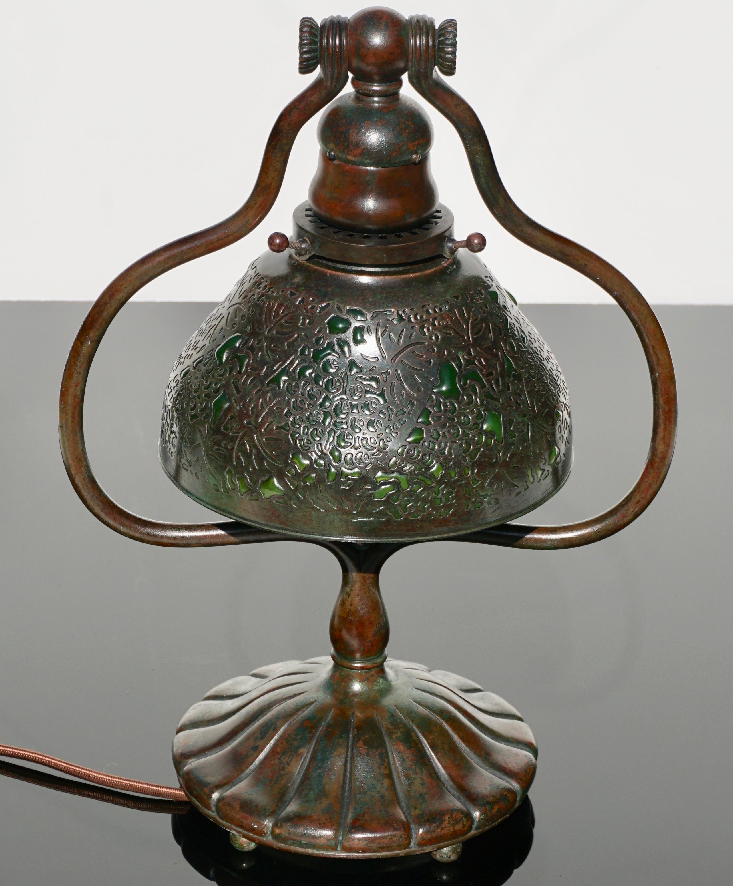 Cast Tiffany Studios Bronze Grapevine Glass Lamp