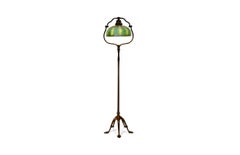 Tiffany Studios Bronze Harp Floor Lamp with Green Damascene Favrile Glass Shade