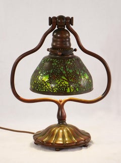 Tiffany Studios Bronze Harp Lamp with Blown Out Shade