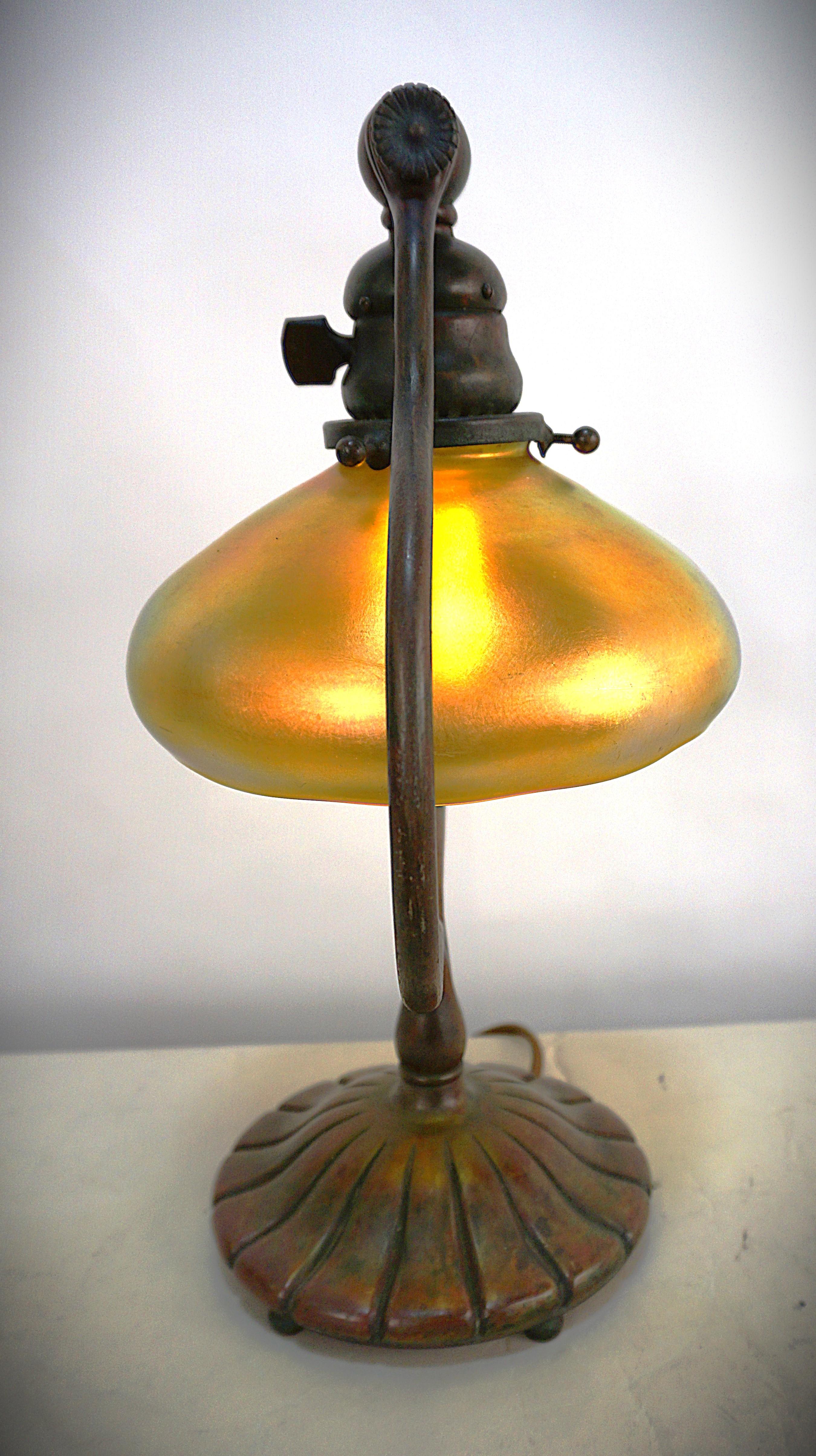 American Tiffany Studios Bronze Harp Table Desk Lamp #3