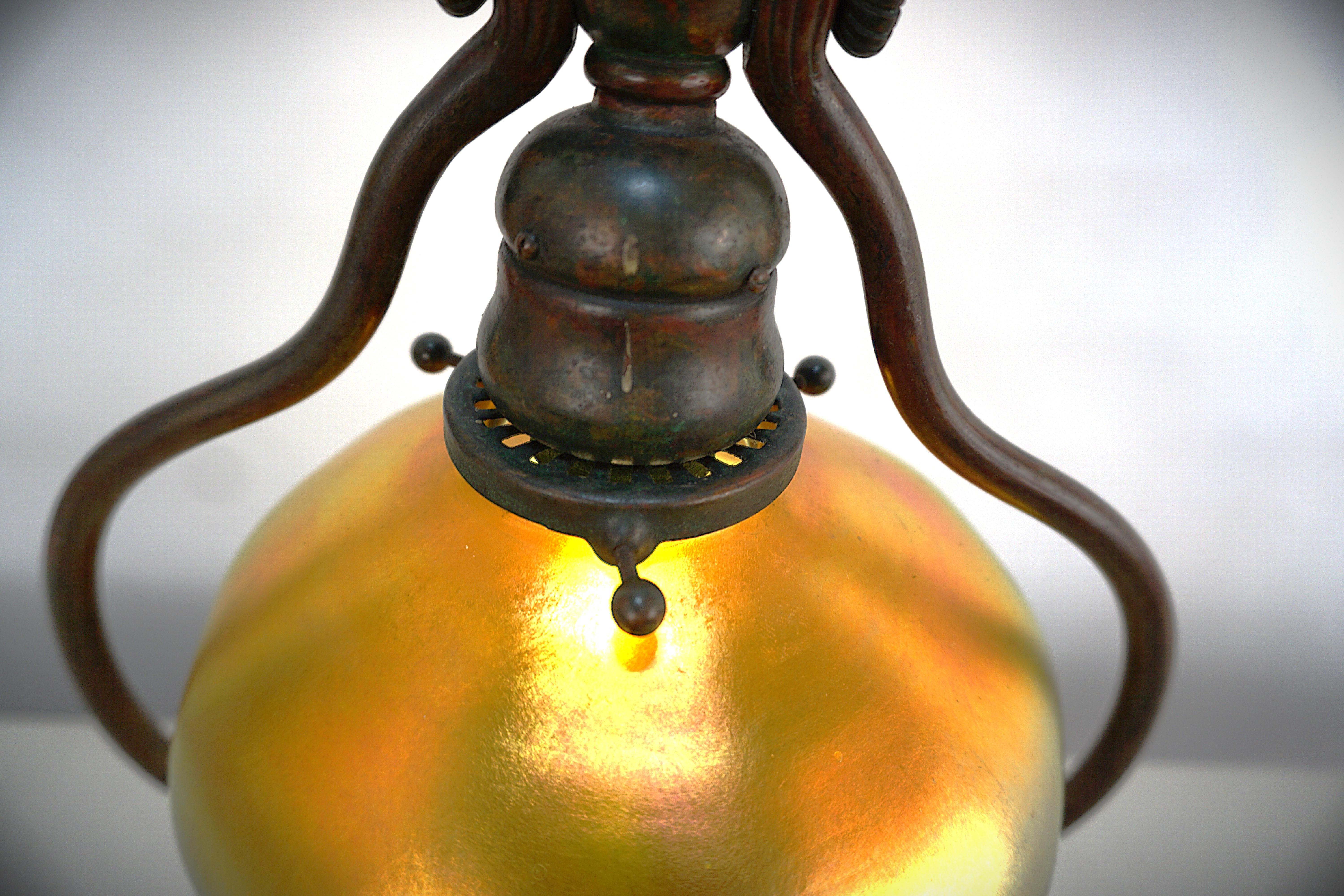 Tiffany Studios Bronze Harp Table Desk Lamp #3 In Good Condition In Fairfax, VA