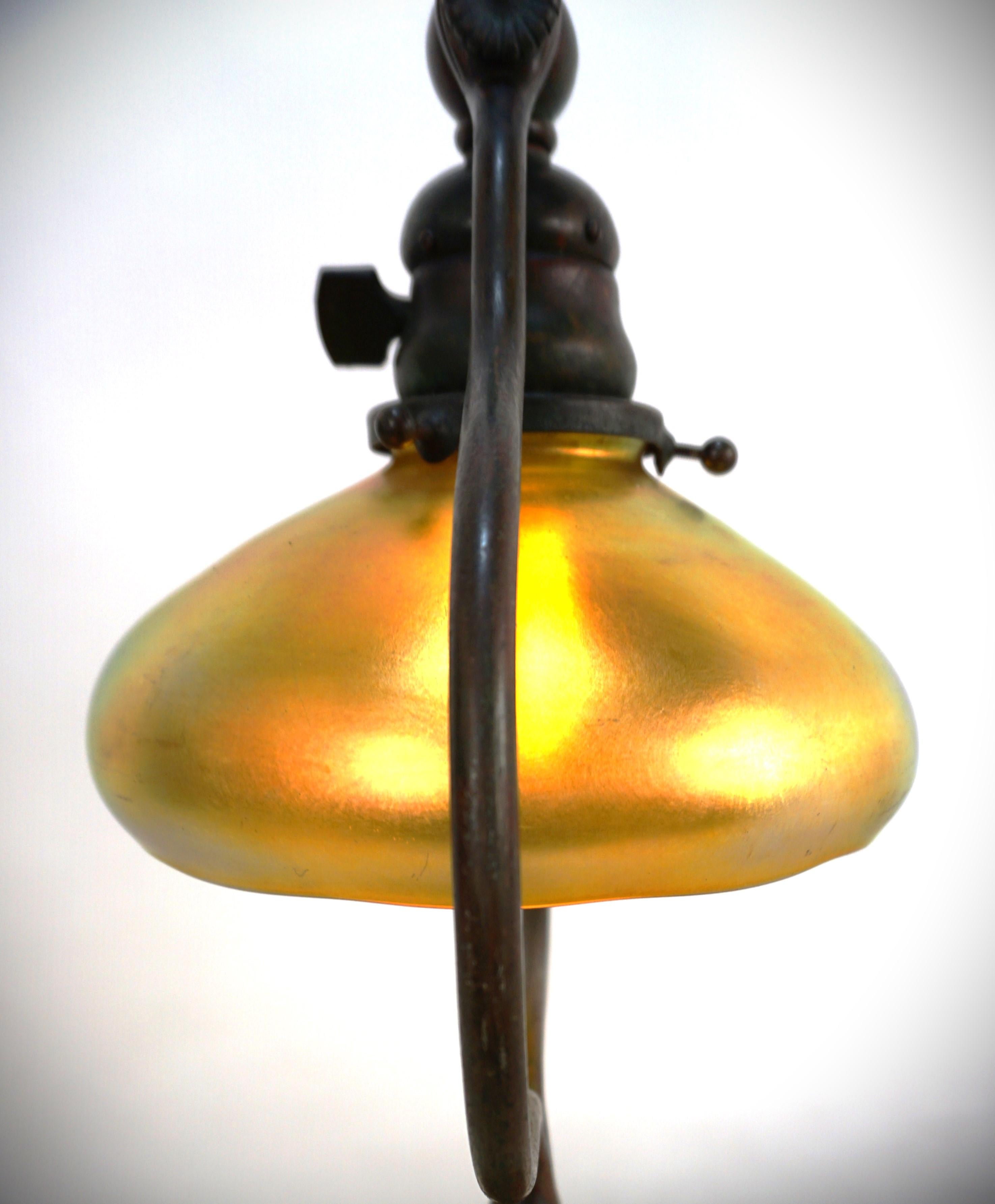 Early 20th Century Tiffany Studios Bronze Harp Table Desk Lamp #3