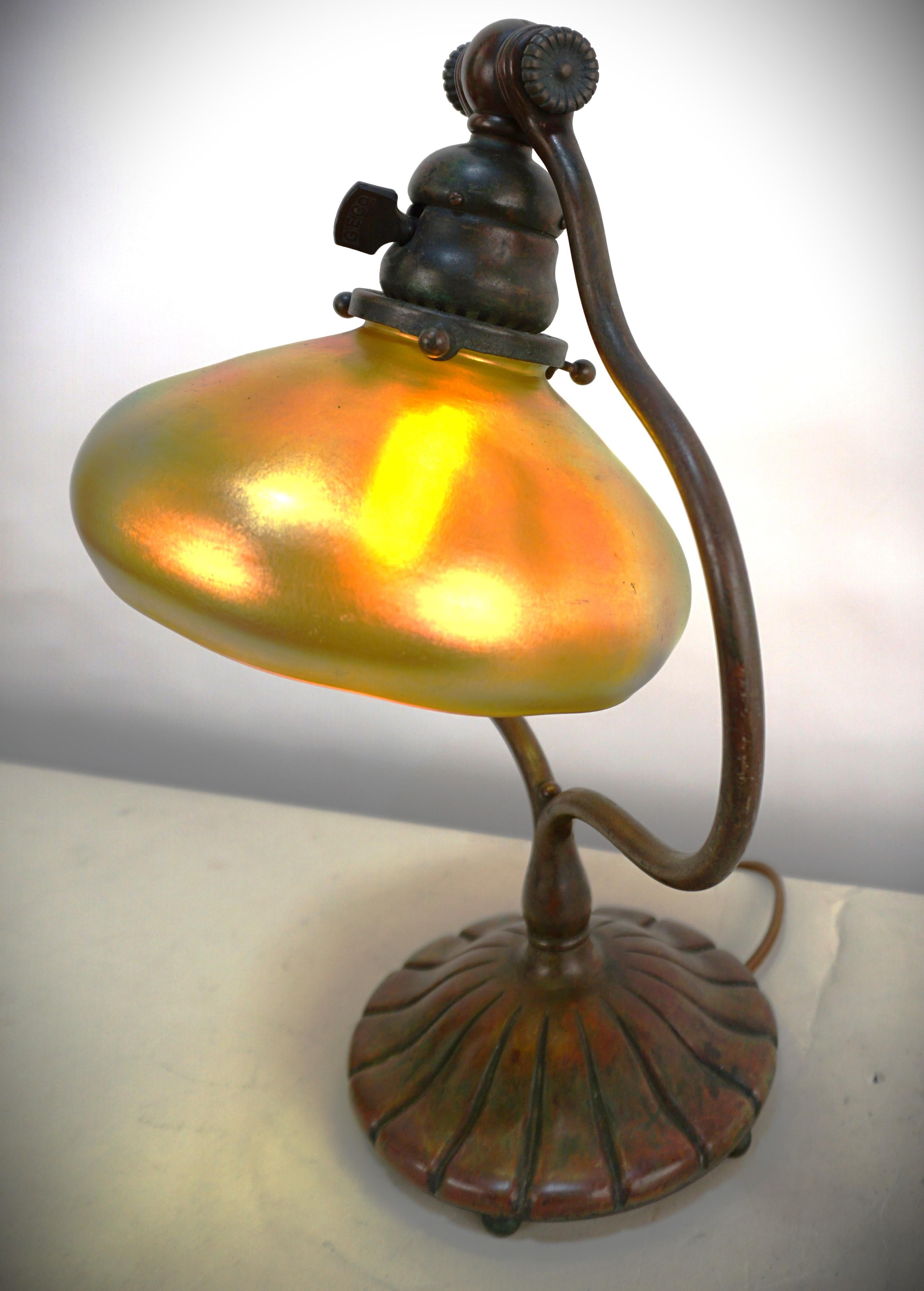 Brocade Tiffany Studios Bronze Harp Table Desk Lamp #3