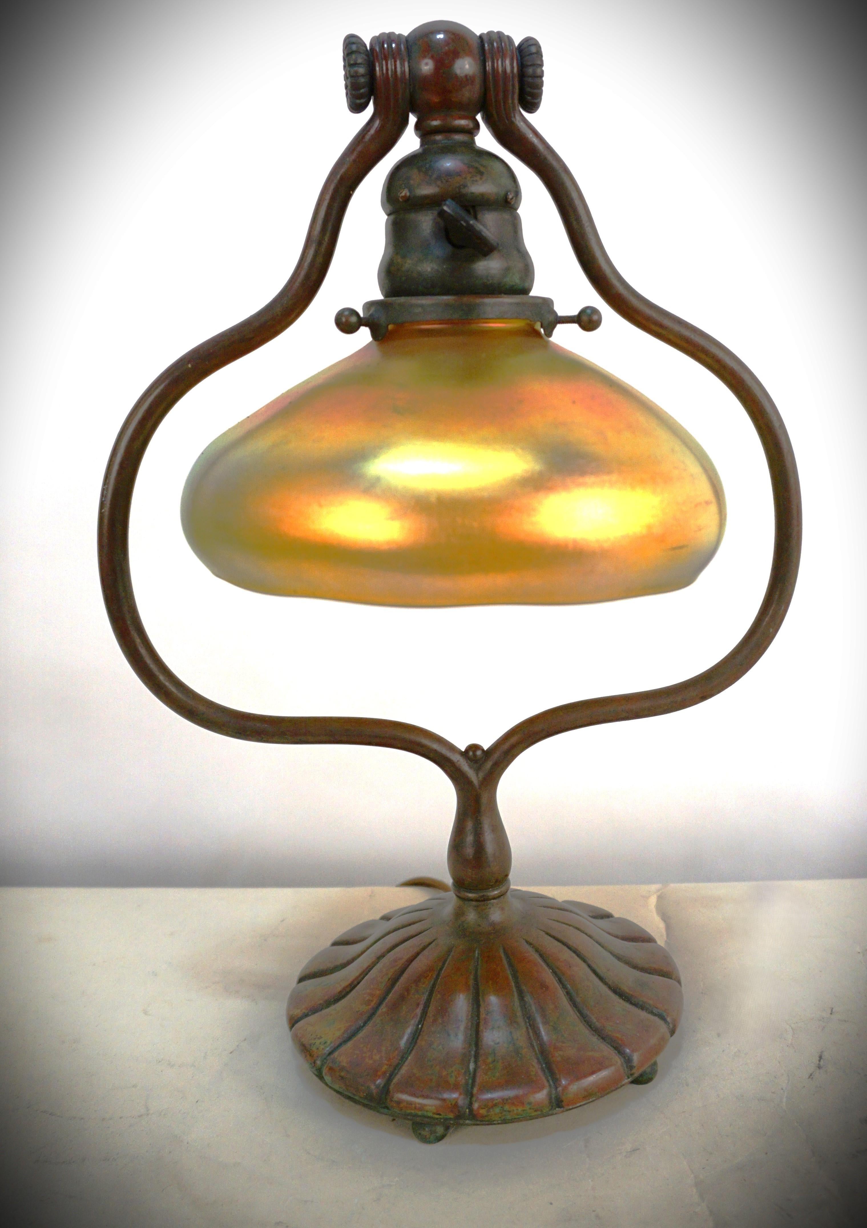 Tiffany Studios Bronze Harp Table Desk Lamp #3 2
