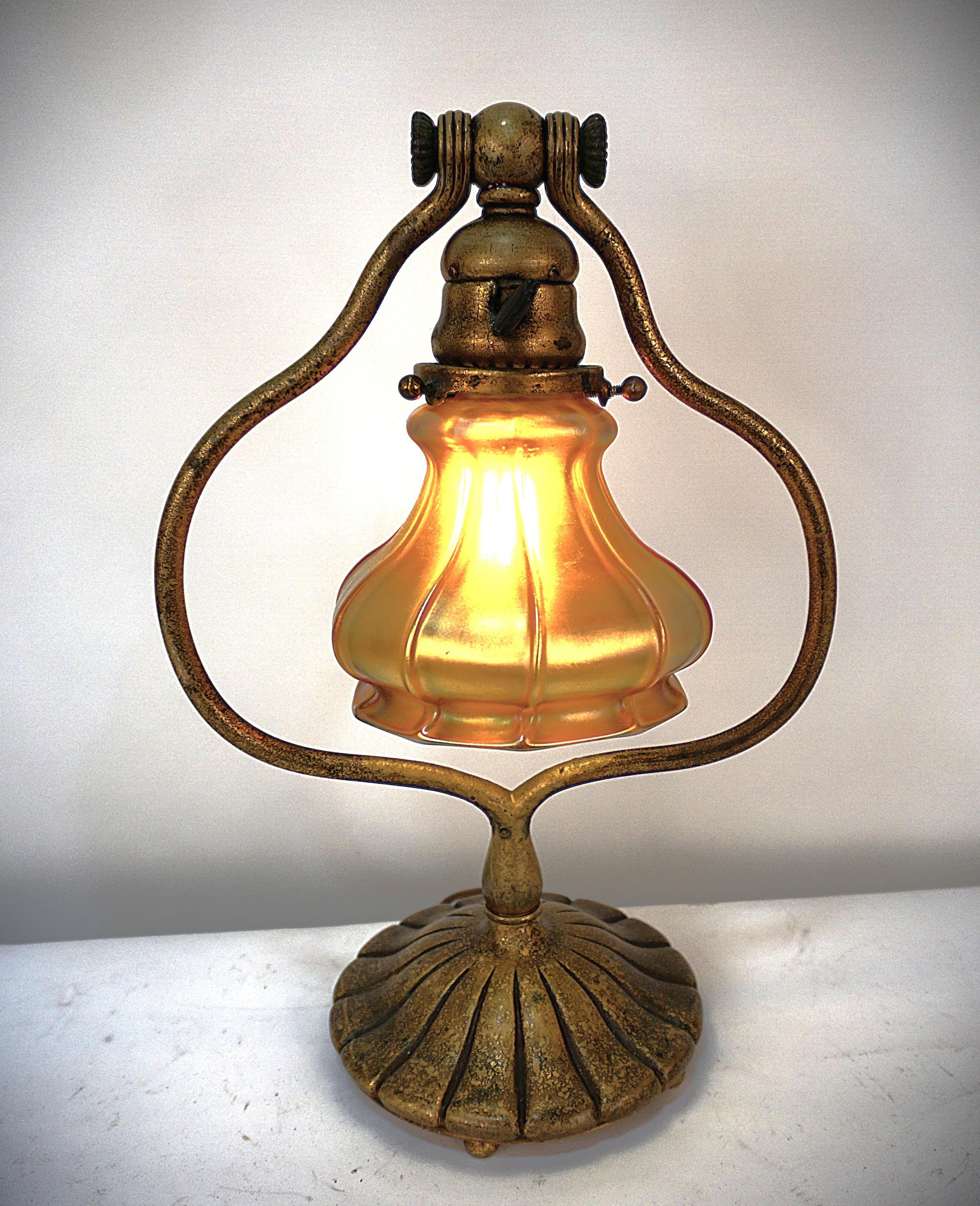 Tiffany Studios Bronze Harp Table Desk Lamp 4