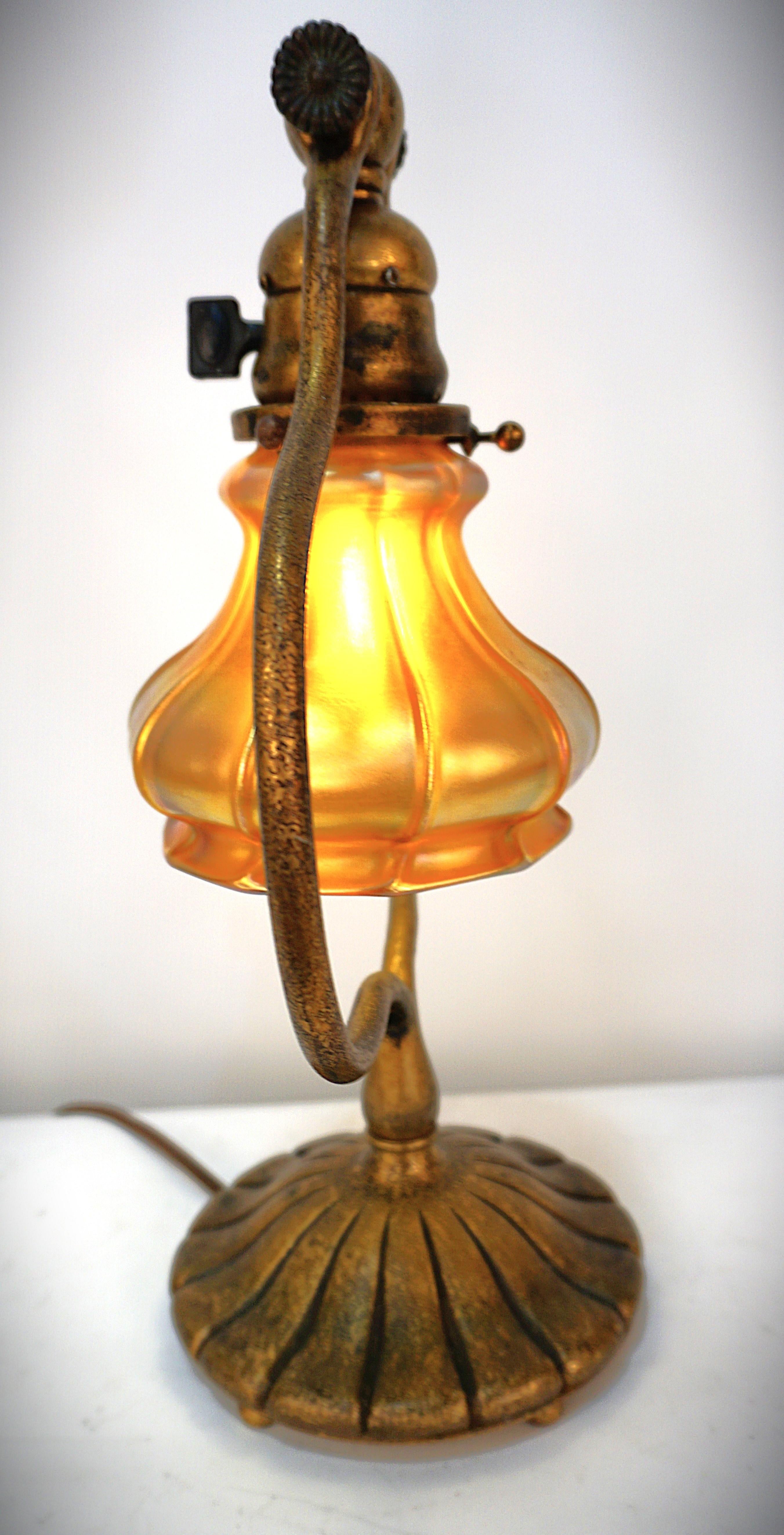 Tiffany Studios Bronze Harp Table Desk Lamp 1