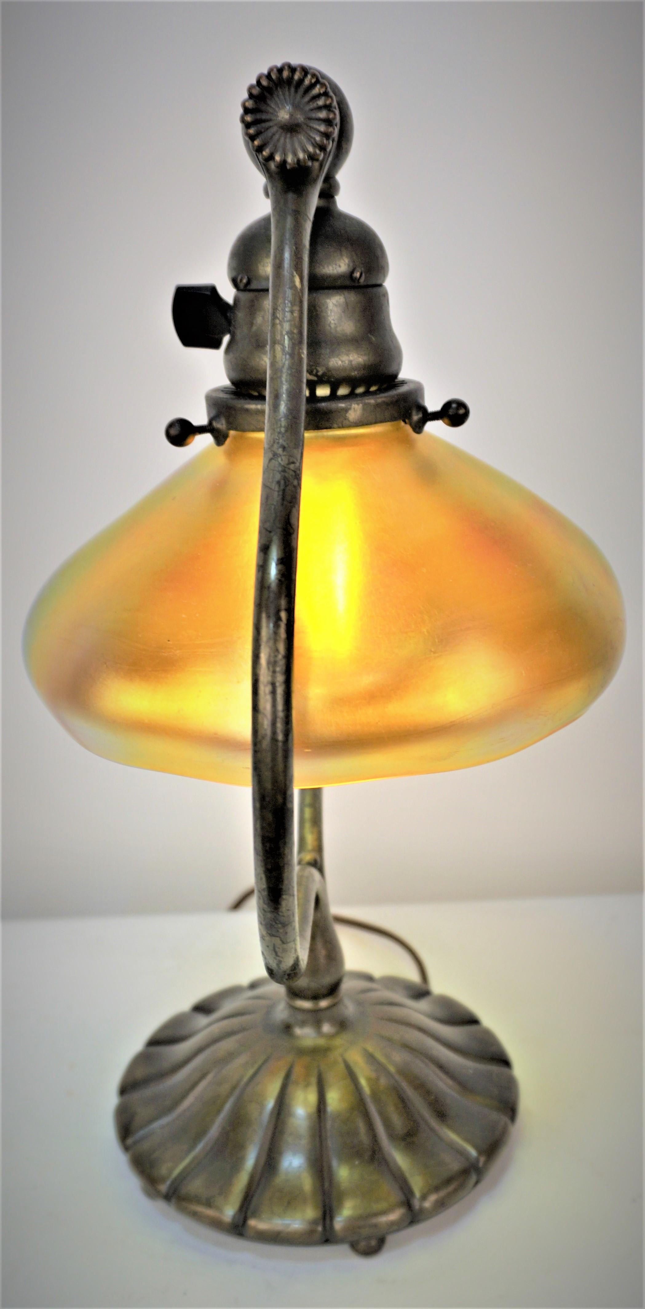 Early 20th Century Tiffany Studios Bronze Harp Table Desk Lamp For Sale