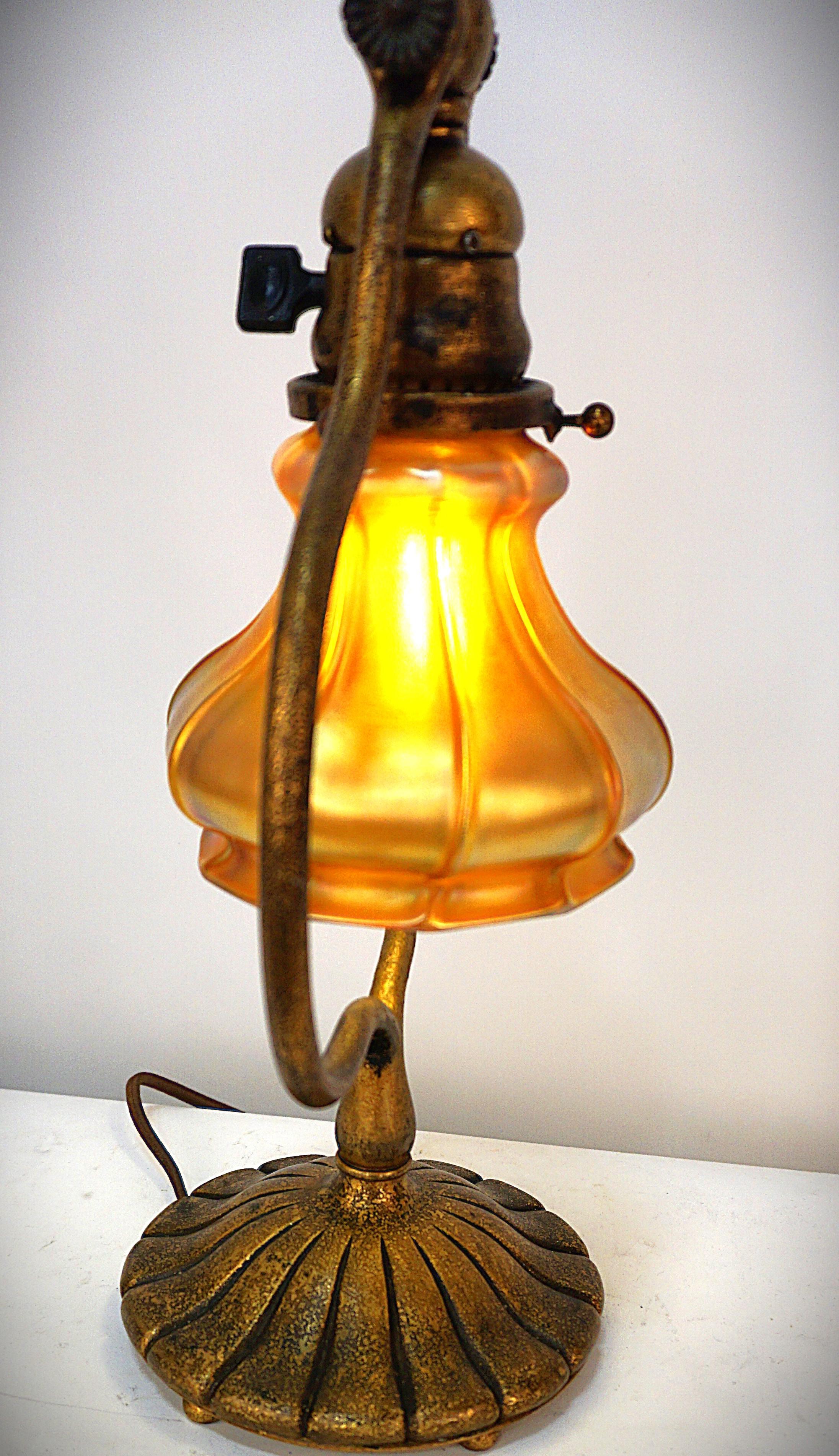 Tiffany Studios Bronze Harp Table Desk Lamp 3