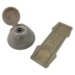 Tiffany Studios Bronze Inkwell and Pen Tray