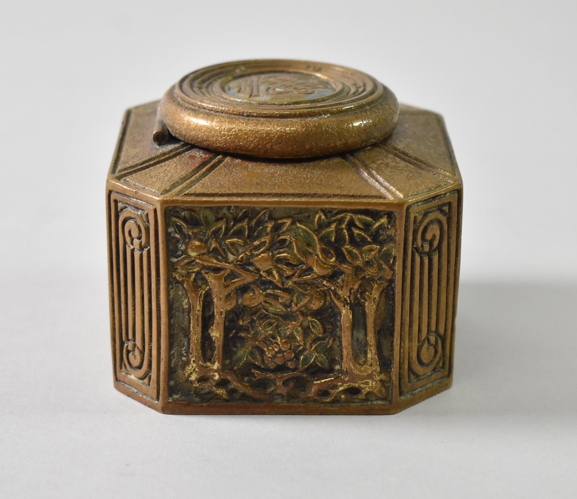 Bronze-Tintenfass von Tiffany Studios, New York, Bookmark-Muster im Zustand „Hervorragend“ im Angebot in Toledo, OH