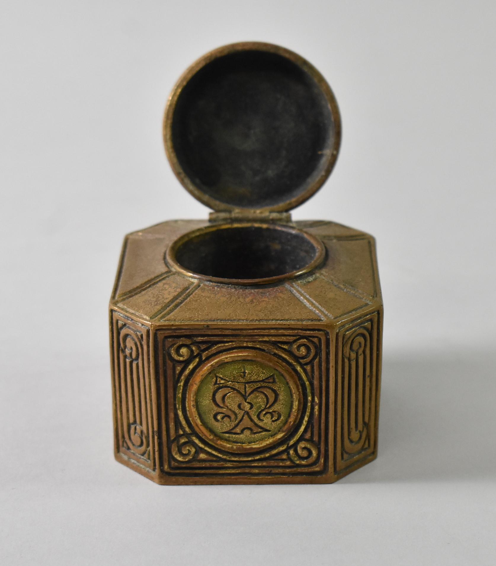 Bronze-Tintenfass von Tiffany Studios, New York, Bookmark-Muster im Angebot 1