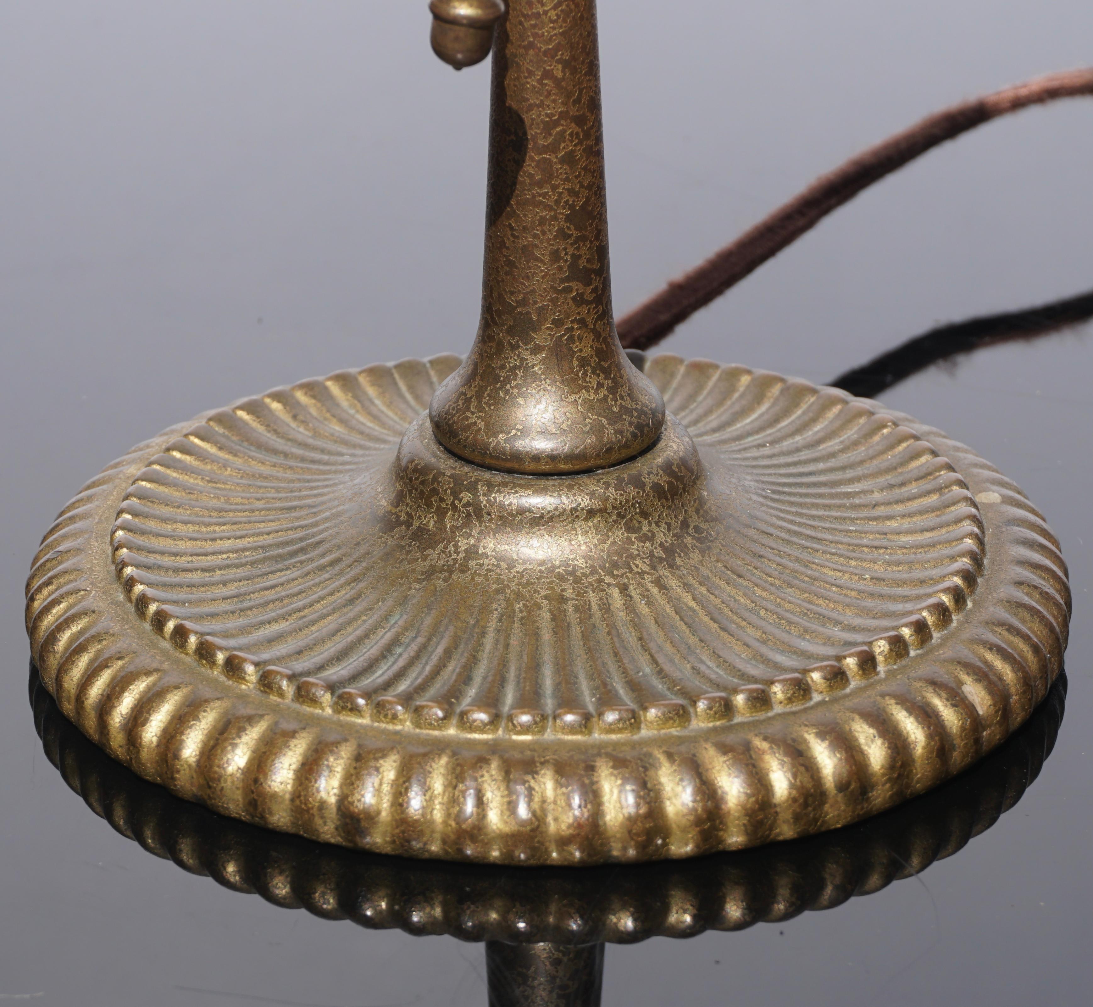 Early 20th Century Tiffany Studios Bronze Linenfold Harp Lamp