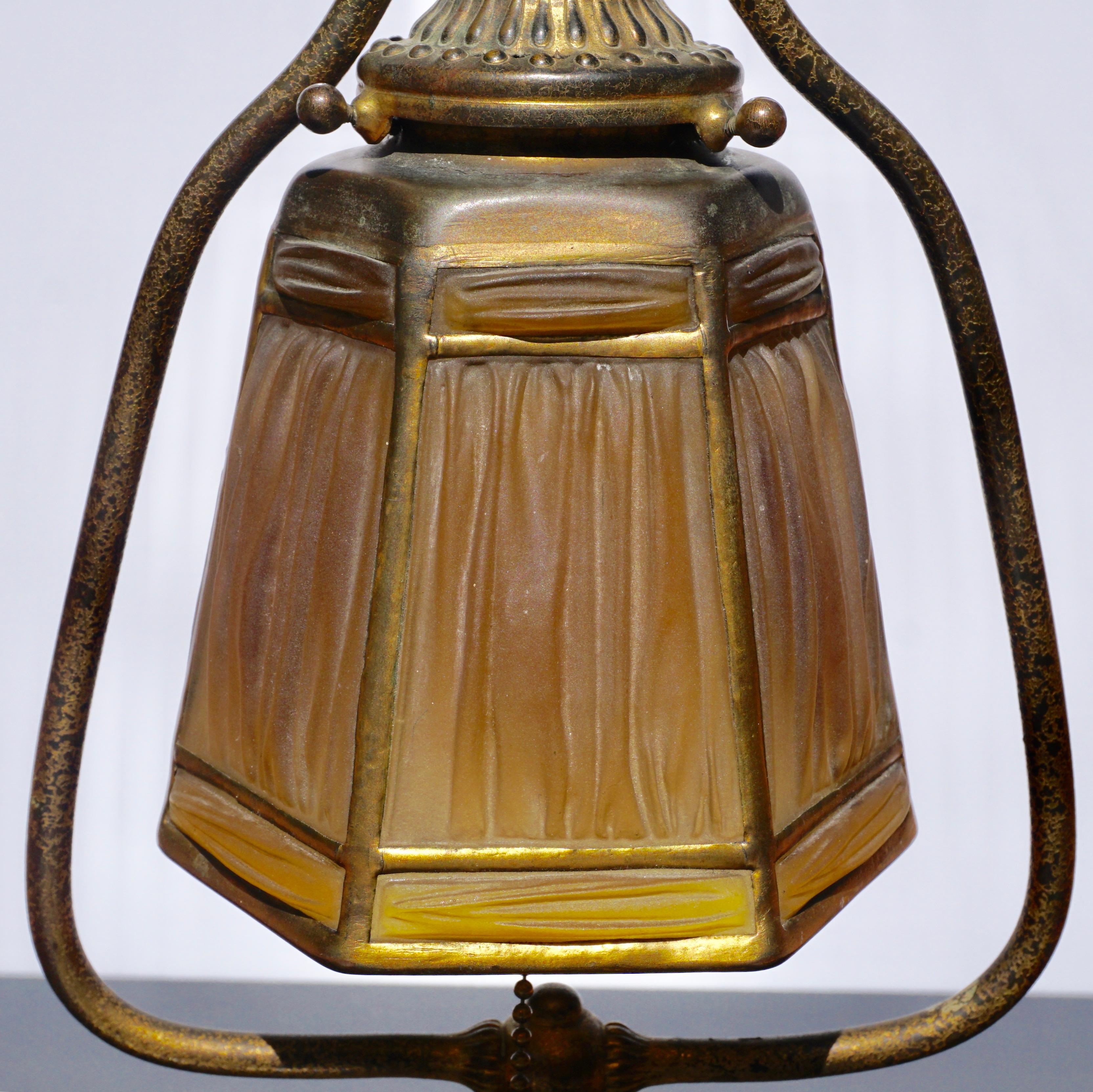 Tiffany Studios Bronze Linenfold Harp Lamp 1