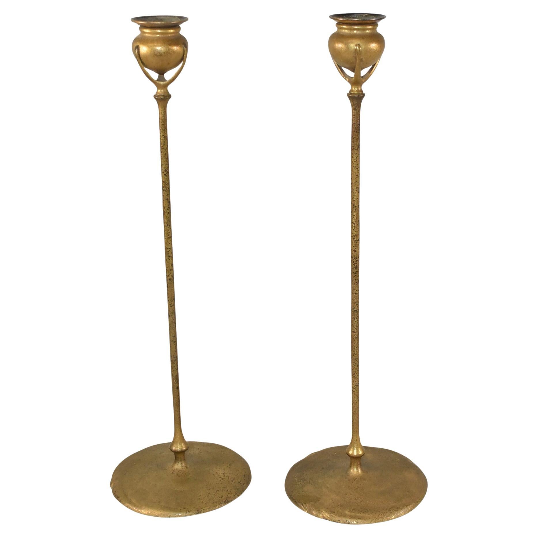 Tiffany Studios Bronze Pair Candlesticks #1213