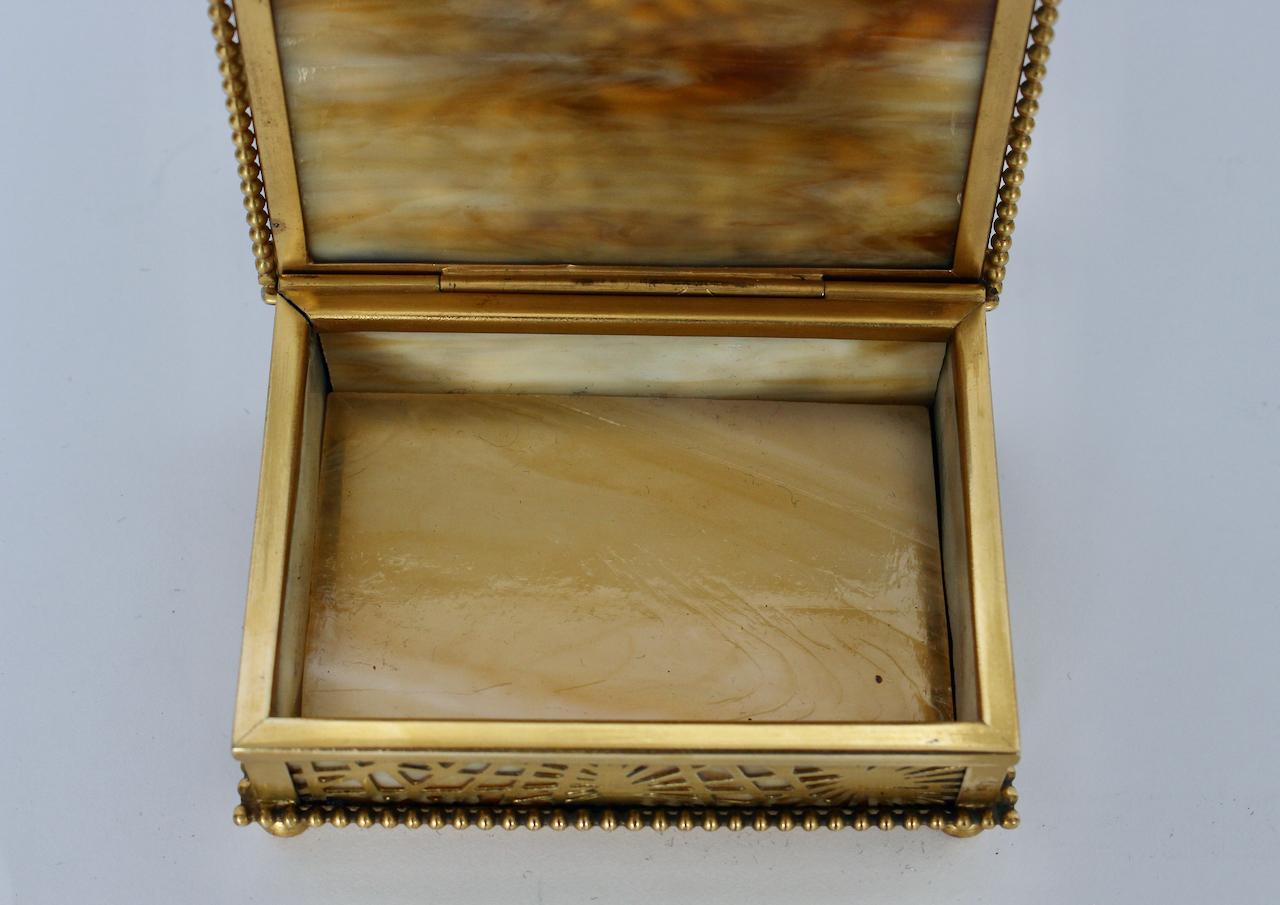 Tiffany Studios Bronze Pine Needle & Glass Lidded Box Circa 1900 4