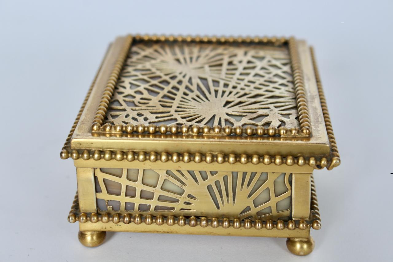 Tiffany Studios Bronze Pine Needle & Glass Lidded Box Circa 1900 8