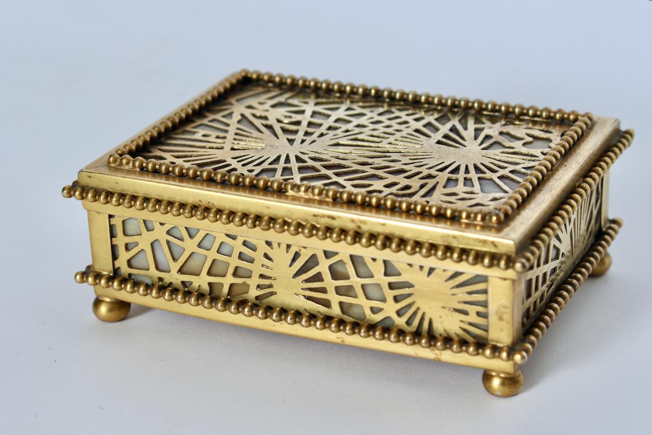 Art Deco Tiffany Studios Bronze Pine Needle & Glass Lidded Box Circa 1900