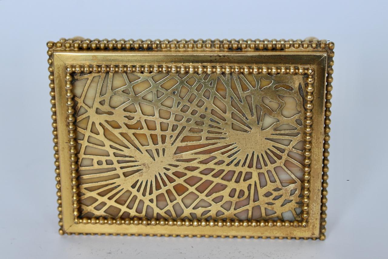20th Century Tiffany Studios Bronze Pine Needle & Glass Lidded Box Circa 1900