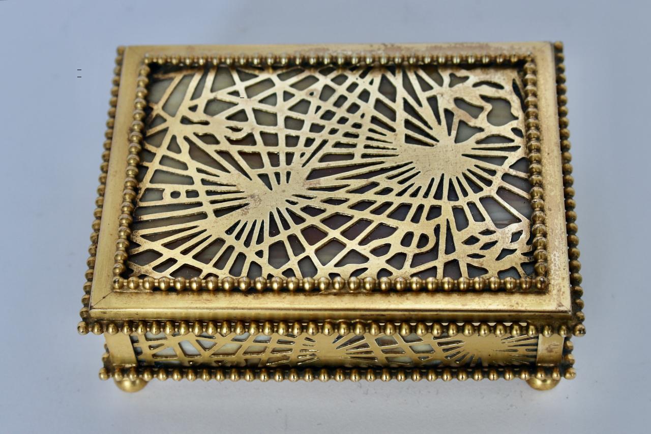 Tiffany Studios Bronze Pine Needle & Glass Lidded Box Circa 1900 1